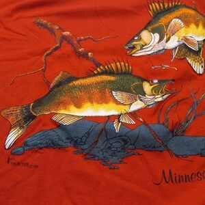Vintage 1990 Frontier, Hef-t Walleyes Graphic Red T-shirt